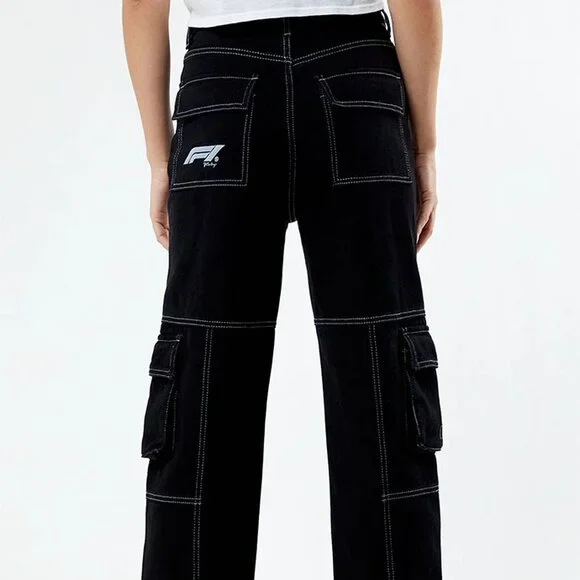 NWT $69 FORMULA 1 x PACSUN Black Raceway ‘90’s Boyfriend Cargo Jeans Sz 25 - Picture 3 of 11